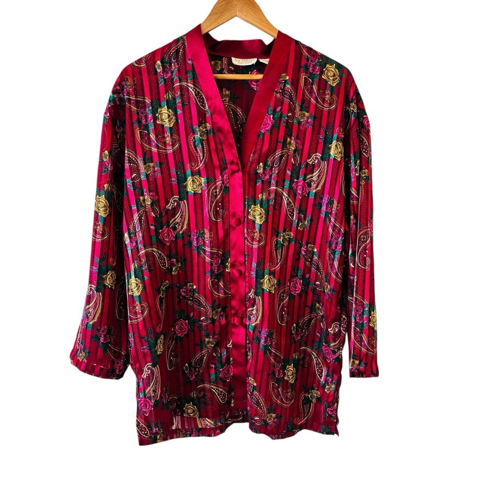 Victorias Secret 90s Gold Label Pajama‎ Set Floral Paisley Size M Valentine Luxe - Picture 2 of 15